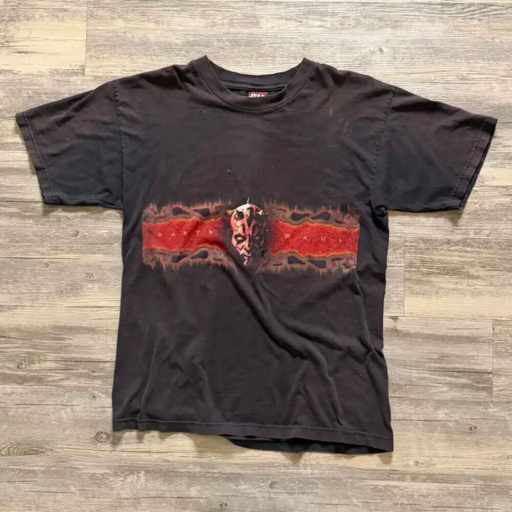 Vintage 90s Star Wars Episode 1 Darth Maul Flame Banner T Shirt Black Size L